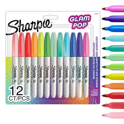 [BER-MAR-185226] Marcador permanente Sharpie Glam Pop blíster con 12 piezas colores surtidos [BER-MAR-185226]