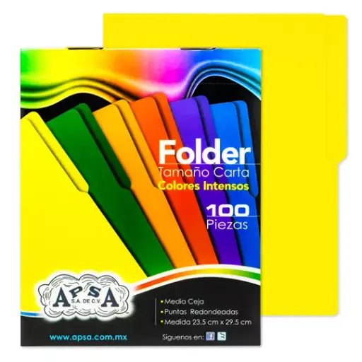 [APS-FOL-L88] Folder Amarillo Intenso APSA Tamaño Carta Paquete Con 100 Piezas [APS-FOL-L88]