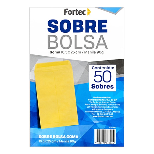 [FTC-SOB-FB16MG] Sobre manila engomado Fortec esquela caja con 50 piezas