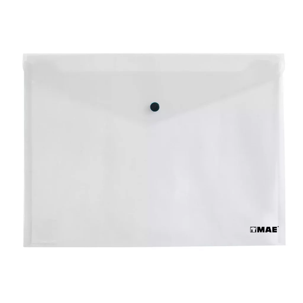 [3590906594] SOBRE CARTA PLASTICO HORIZONTAL C/BROCHE SBAH TRANSPARENTE PAQ. C/ 12 PZAS.