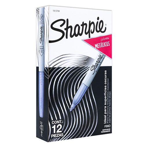 [39100] Marcador permanente Sharpie fino color plata caja con 12 piezas