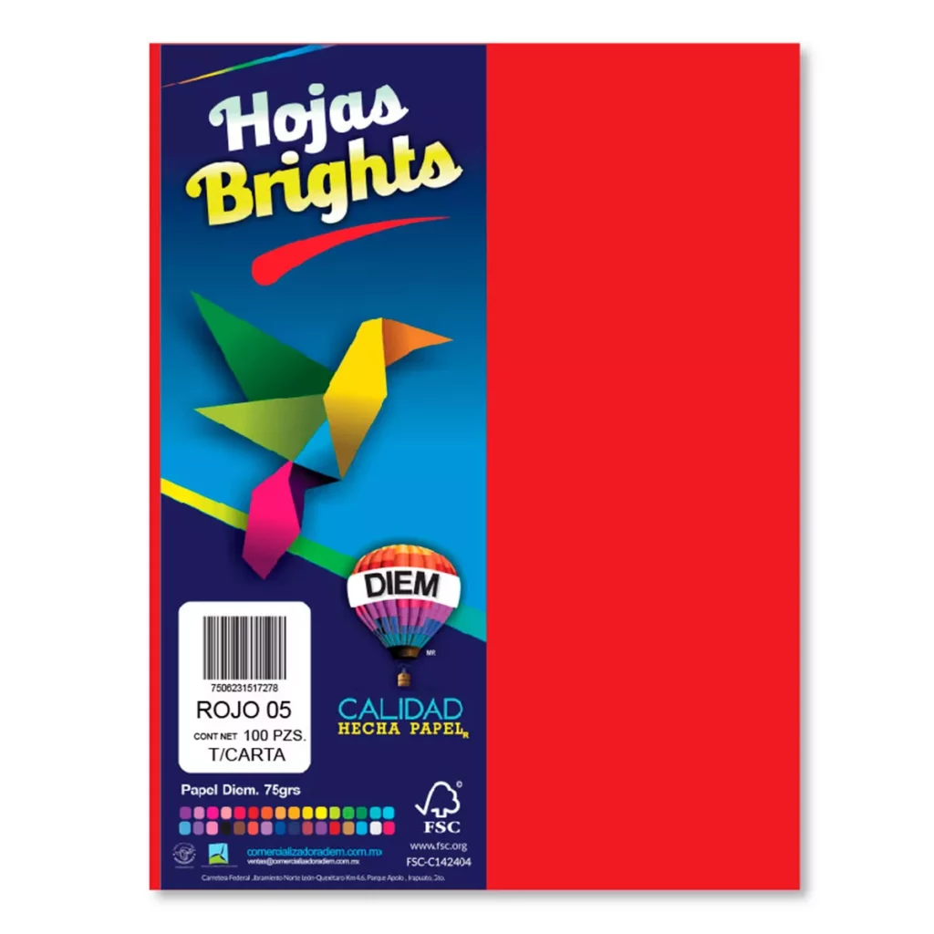 [3040900614] HOJA CARTA FLUORESCENTE C/100 100F05 ROJO