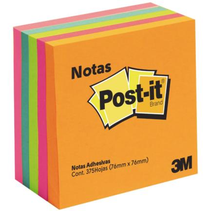 [2072] Notas 3M Post-It 3x3 Neón 5 Blocks C/75 Hojas