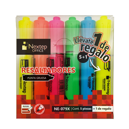 [NE-079X] Marcador Nextep Resaltador Juego de 5 Colores Punta Cincel 4mm