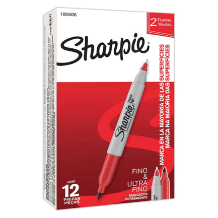 [1805636] MARCADOR PERMANENTE SHARPIE TWIN DOBLE PUNTA FINO / ULTRA FINO ROJO C/12