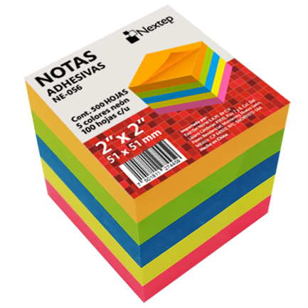 [NE-056] Notas Adhesivas Nextep 2x2 Neon 5 Bloques 500 Hojas