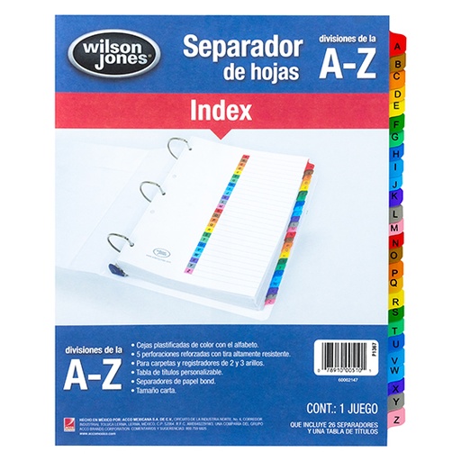 [P1367] Separador alfabético a-z ACCO tamaño carta