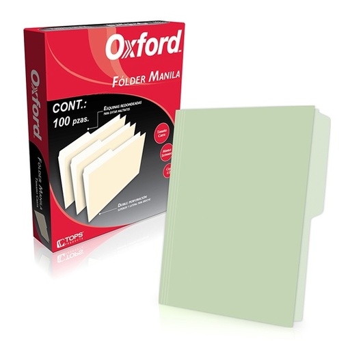 [ESS-FOL-M750GRE] Folder manila Oxford carta color verde ceja 1/2 caja con 100 pzas