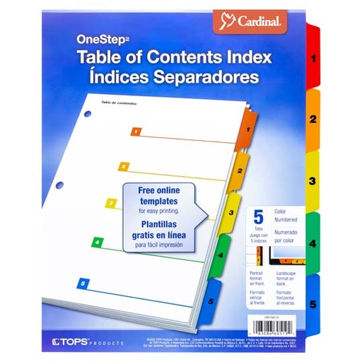 [ESS-SEP-E60518] Separador numérico con índice Cardinal carta 1-5 divisiones impresas