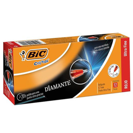 [922431] Bolígrafo BIC Cristal Precisión y Suavidad Punto Ultra Fino 0.7mm Color Rojo C/12+1 Pzas