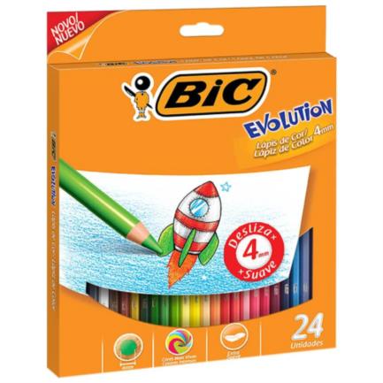 [514043] Colores BIC Evolution Largos Mina Gruesa 4mm C/24 Pzas