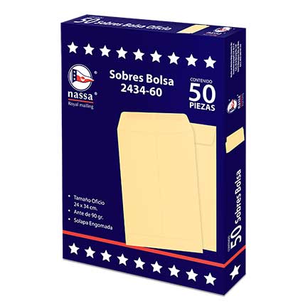 [IA0297] SOBRE BOLSA NASSA OFICIO ANTE 8 PQS C/50 PZS 24X34 CMS