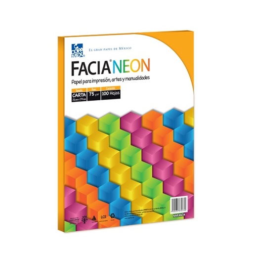 [COP-PAP-NEONNAR] Paquete de hojas de color Facia Neon tamaño carta color naranja 75gr 100 hojas
