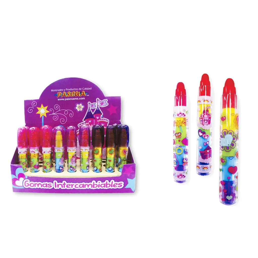 [46802003] GOMA PUNTAS INTERCAMBIABLES NIÑA ATADO DE 6 PZAS.