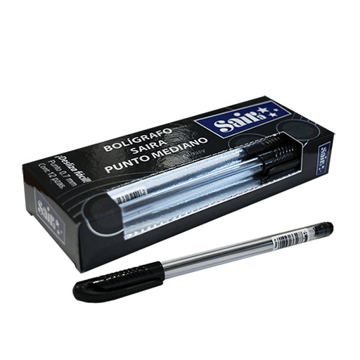 [SAJ-BOL-1NESGE] Bolígrafo SAIRA semi gel punto mediano 0.7 mm color negro caja con 12 piezas