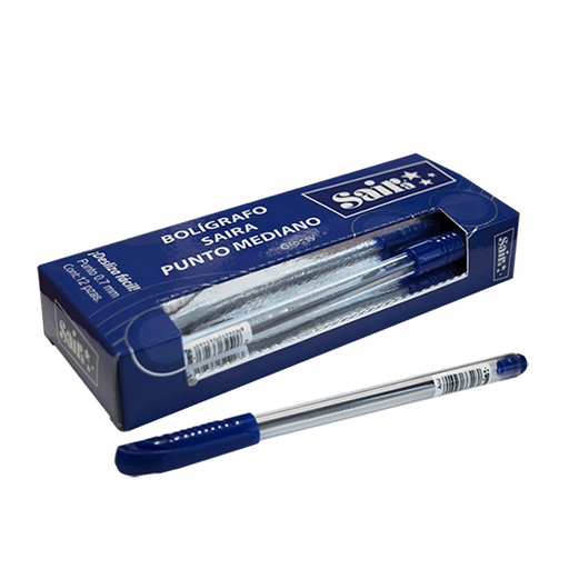 [900002] Bolígrafo SAIRA semi gel punto mediano 0.7 mm color azul caja con 12 piezas