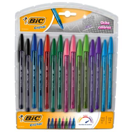 [943499] Bolígrafo BIC Cristal Precisión y Suavidad Fashion Punta 0.7mm Colores Surtidos C/15 Pzas