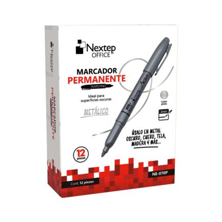 [NE-070P] Marcador Nextep Permanente Punta Fina 2mm Plata C/12
