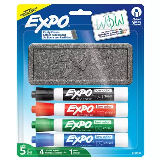 [BER-MAR-115593] Marcador Para Pizarron Expo Colores Basicos Blister Con 5 Piezas 