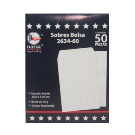 [IA0298] Sobre Bolsa Nassa Bond Blanco 2634 Folder 26cm x 34cm Empaque 8-50/400