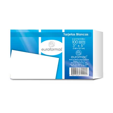 [TI0001] Tarjeta Euroformas bibliografica blanca 3X5 C/100