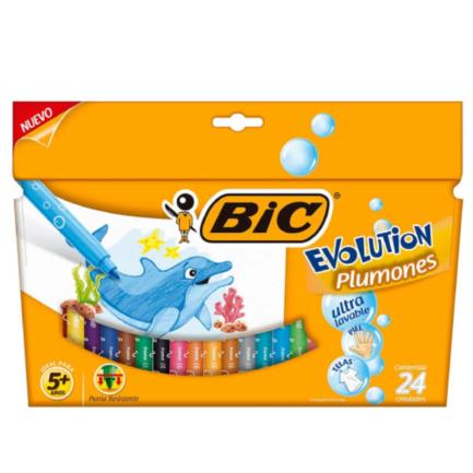 [943480] Plumones BIC Evolution Ultra Lavables Colores Surtidos C/24 Pzas