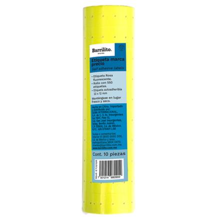[ET2212A] Etiqueta Amarilla Barrilito Precio 22x12mm Rollo C/550 Etiquetas