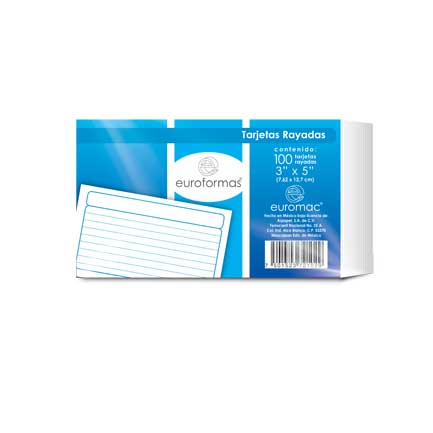 [TI0004] TARJETA EUROFORMAS BIBLIOGRAFICA RAYADA 3X5 C/100