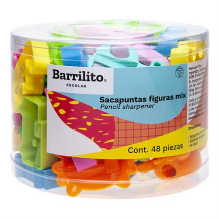 [SK8198] Sacapuntas Barrilito Mix Figuras Bote C/48 Pzas