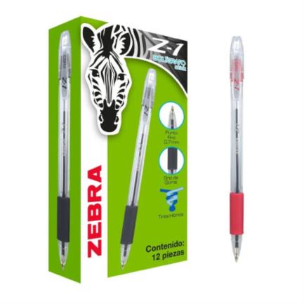 [7905-02] Bolígrafo Zebra Z-1 Punto Fino 0.7mm Tinta Híbrida Color Rojo C/12 Pzas