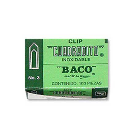 [CL011] Clip Baco Cuadradito #3 Niquelado Paquete c/10 Cajas c/100 Clips c/u