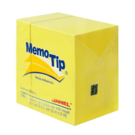 [6590202204] Notas Adhesivas Janel Memo Tip Mini Cubo 2x2 Color Amarillo C/400 Hojas