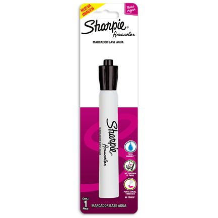 [2184216] Marcador Acuacolor Sharpie Blister Base Agua Punta Cincel 1 Pza Color Negro