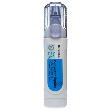 [CL8] Corrector Líquido Barrilito Bolígrafo 8ml 1 Pza