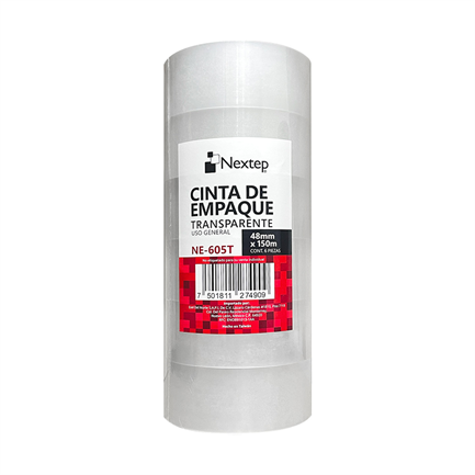 [NE-605T] Cinta Empaque Transparente Nextep Uso General 48mm x 150mts c/6