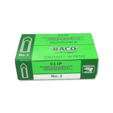 [CL010] Clip Baco Cuadradito #2 Niquelado Paquete c/10 Cajas c/100 Clips c/u