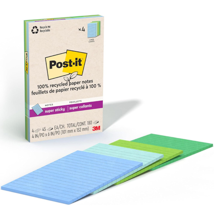 [4621R-4SST] Block 3M Post-it Raya Super Sticky Oasis 4x6 pulg (10.16X15.24 cms) block c/45 paq c/4 Blocks
