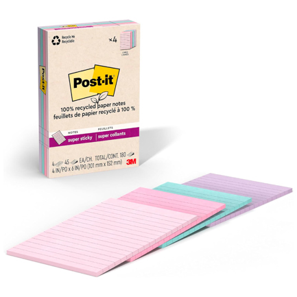 [4621R-4SSNRP] Block 3M Post-it Raya Super Sticky Pastel 4x6 pulg (10.16X15.24 cms) block c/45 paq c/4 Blocks