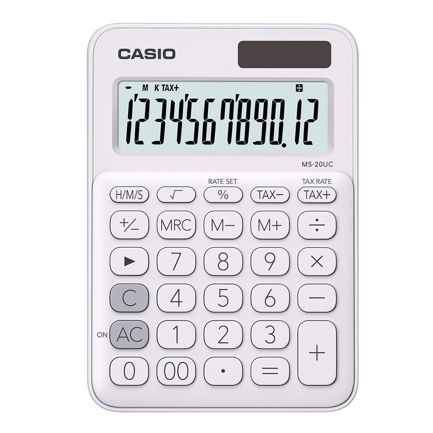 [MS-20UC-WE-W-DC] Calculadora de Escritorio Casio MS-20UC de 12 digitos blanca calculo de impuestos y de tiempo doble alimentacion