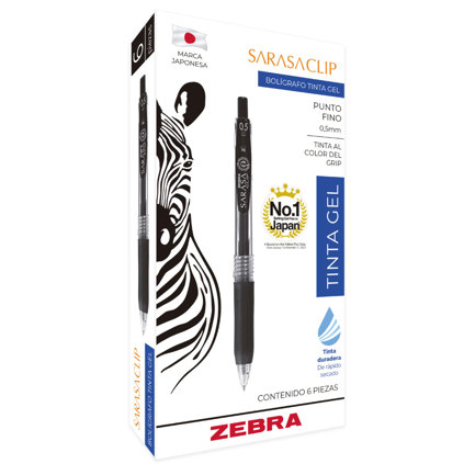 [808NGRFNC006] Boligrafo Zebra Sarasa Clip rollerball retractil punto fino 0.5 tinta gel color negro caja c/6