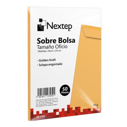 [NE-016O] Sobre Bolsa Nextep Económico Tamaño Oficio Solapa Engomada Paquete c/50