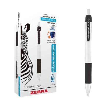 [701NGRMDC012] Bolígrafo Zebra Antimicrobial Retráctil J-Roller RLV Negro