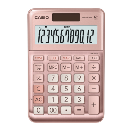 [MS-120FM-PK-W-DP] Calculadora de Escritorio Casio MS-120FM-PK de 12 digitos rosa metalico costo venta y margen doble alimentacion