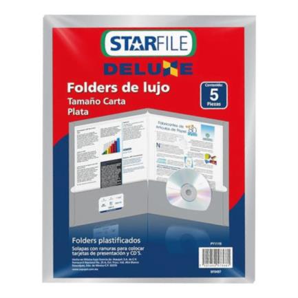 [PY1119] FOLDER DELUXE PLASTIFICADO PLATA PAQ. C/5