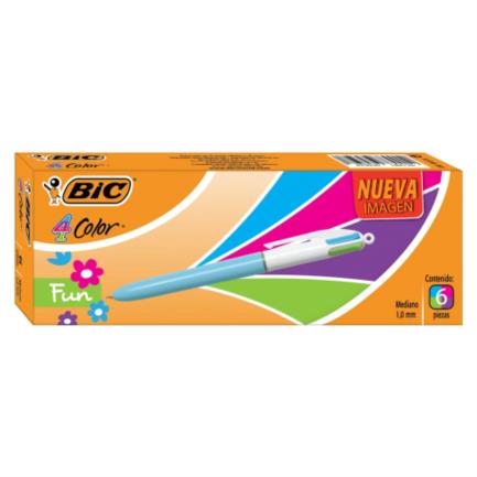[886770] Bolígrafo BIC 4 Color Fun Punto Mediano 1.0mm C/6 Pzas