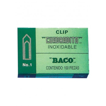 [CL009] Clip Baco Cuadradito #1 Niquelado Paquete c/10 Cajas c/100 Clips c/u