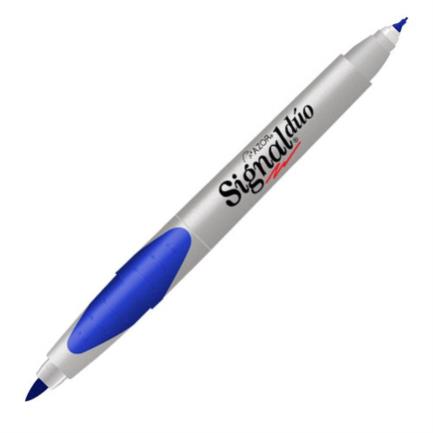 [3300AZ] Marcador Permanente Signal Dúo Punta Fina/Ultrafina Color Azul C/12 Pzas
