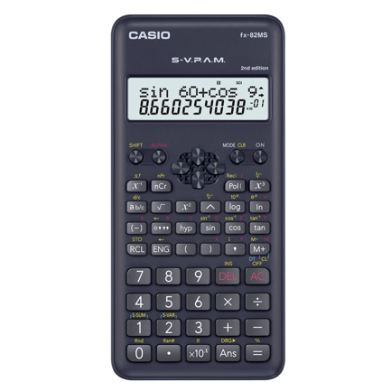[FX-82MS-2-S-MH] Calculadora Cientifica Casio 240 Funciones FX-82MS-2 para Primaria y Secundaria Negro 2 Lineas de Visualizacion Svpam