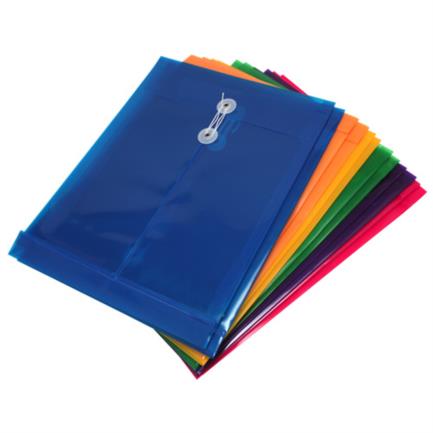 [120FCV.] Sobre Barrilito Plástico con Hilo Oficio Vertical Colores Surtidos Paq C/12 Pzas