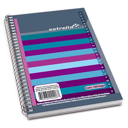 [0206] Libreta Estrella 1/8 espiral raya c/indice 100 HJS